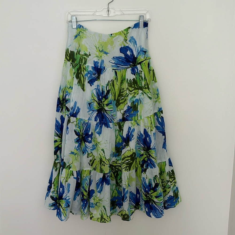 Blue & green floral light weight spring/summer women’s midi skirt